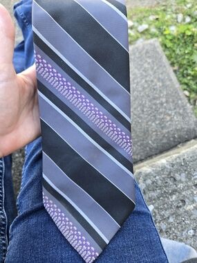 Men's Purple and Gray Striped Dress Tie